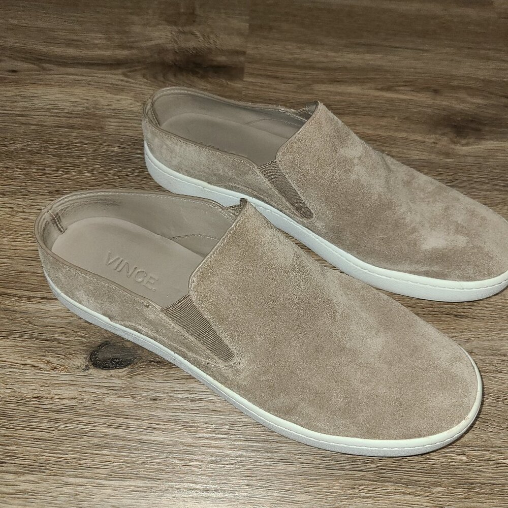 VINCE women 6.5 M Suede Mule Sneaker Verrell-2 Shoes Slip-On Tan Beige